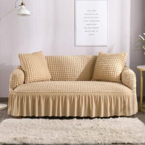 RUFFELED SUR SUCKER TURKISH SOFA COVER - Beige - Skin